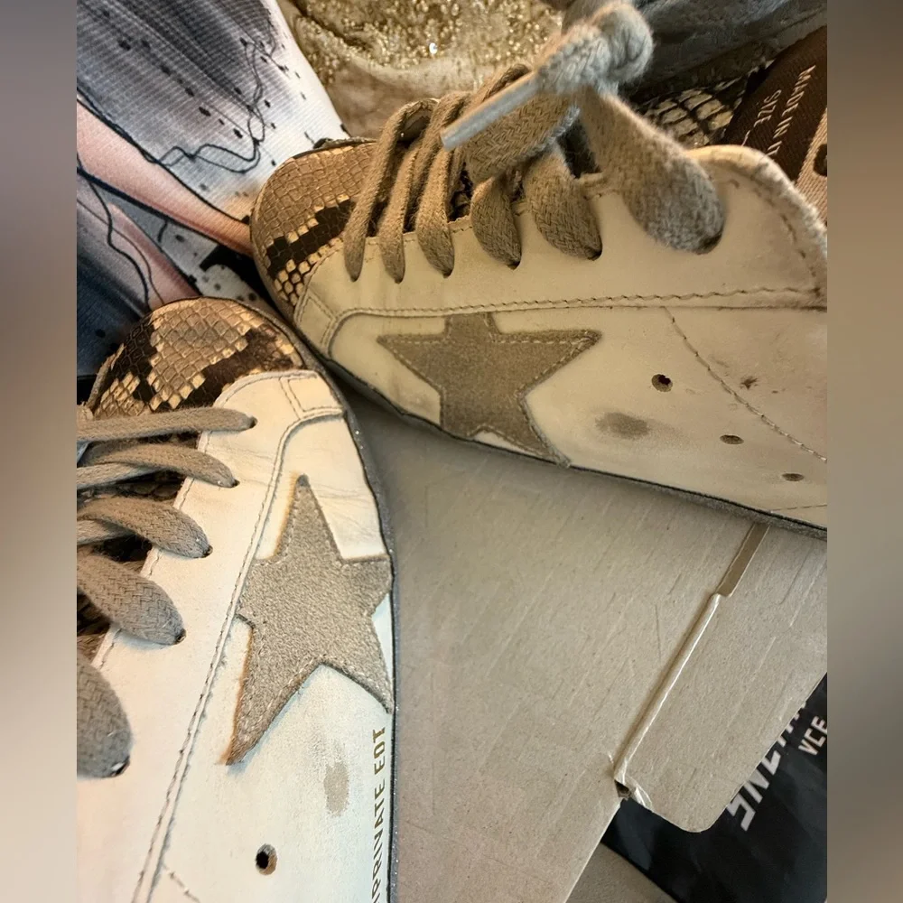 Golden Goose Snakeskin, Silver and White Sneakers - Picture 7 of 8
